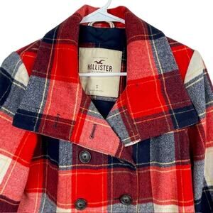Hollister, VTG Y2K Women's Wool Plaid Check Swing Coat Jacket